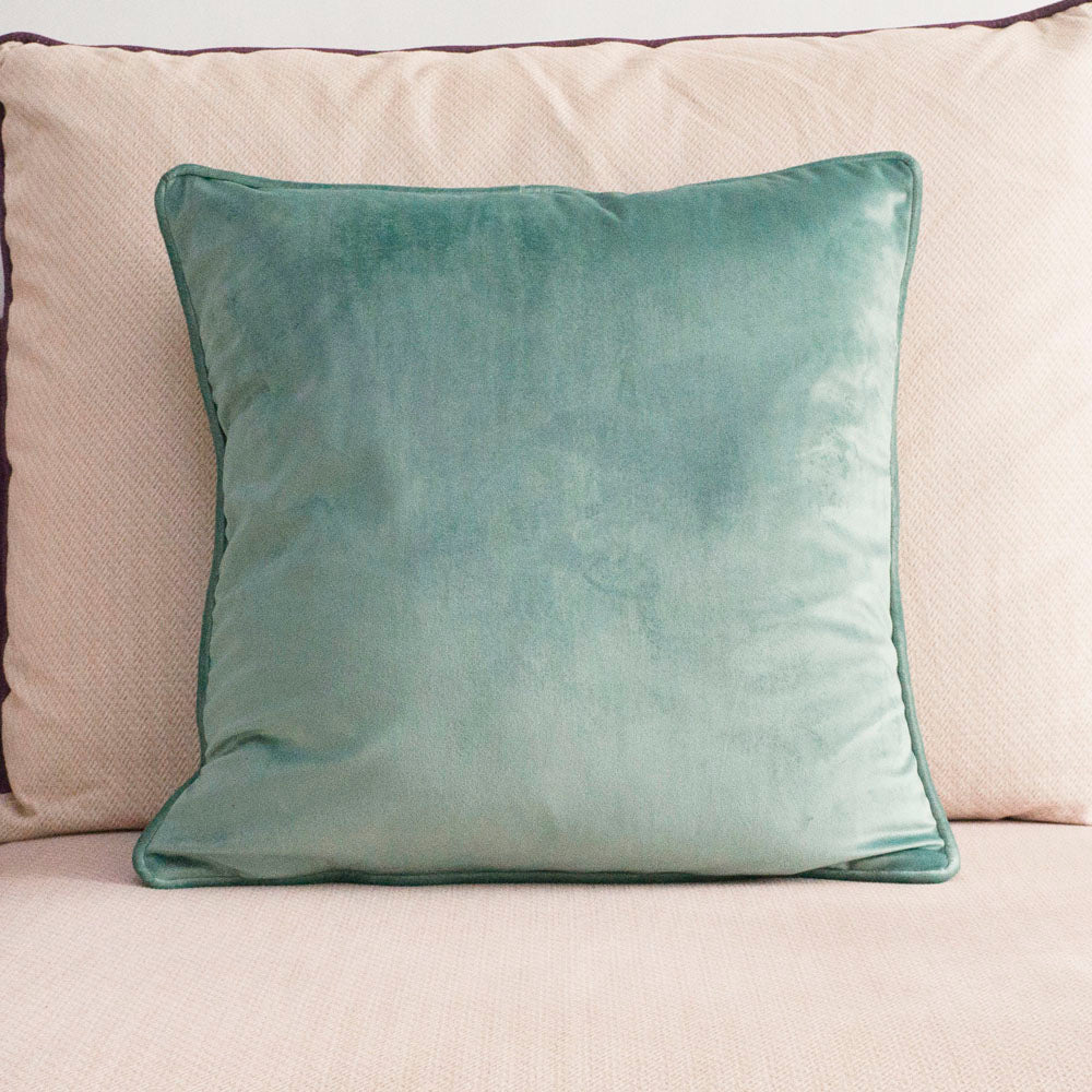 Soft Duck Egg Blue Piping Velvet Cushion Cover